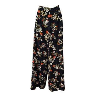 JILL Jill Stuart Navy Printed Floral Wide Leg Pants Womens 4 Polyester Crepe